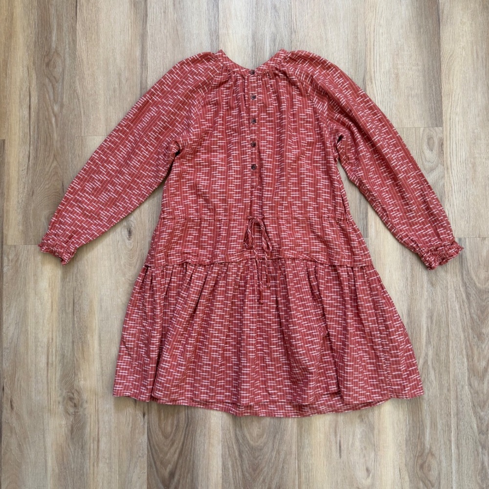 A Piece Apart Rust block Print Tiered Mini Dress Small Long Sleeve boho prairie - Picture 2 of 6
